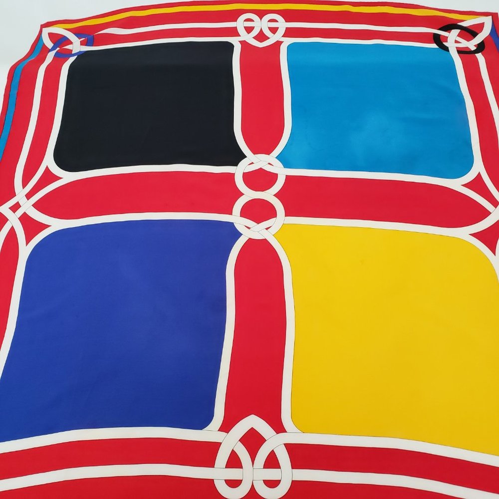 Vintage Ginnie Johansen Designer Celtic Knots Color Block Print Scarf-100% Silk